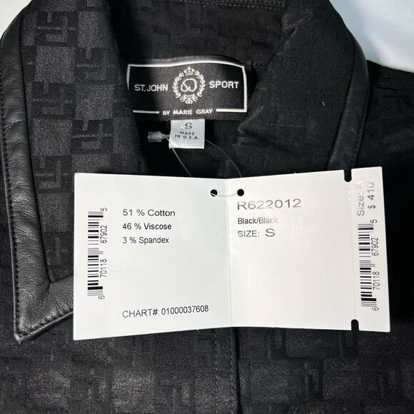 St John Sport Black Logo Trucker Style Jacket Gold Tone Buttons New Size Small - Picture 2 of 11